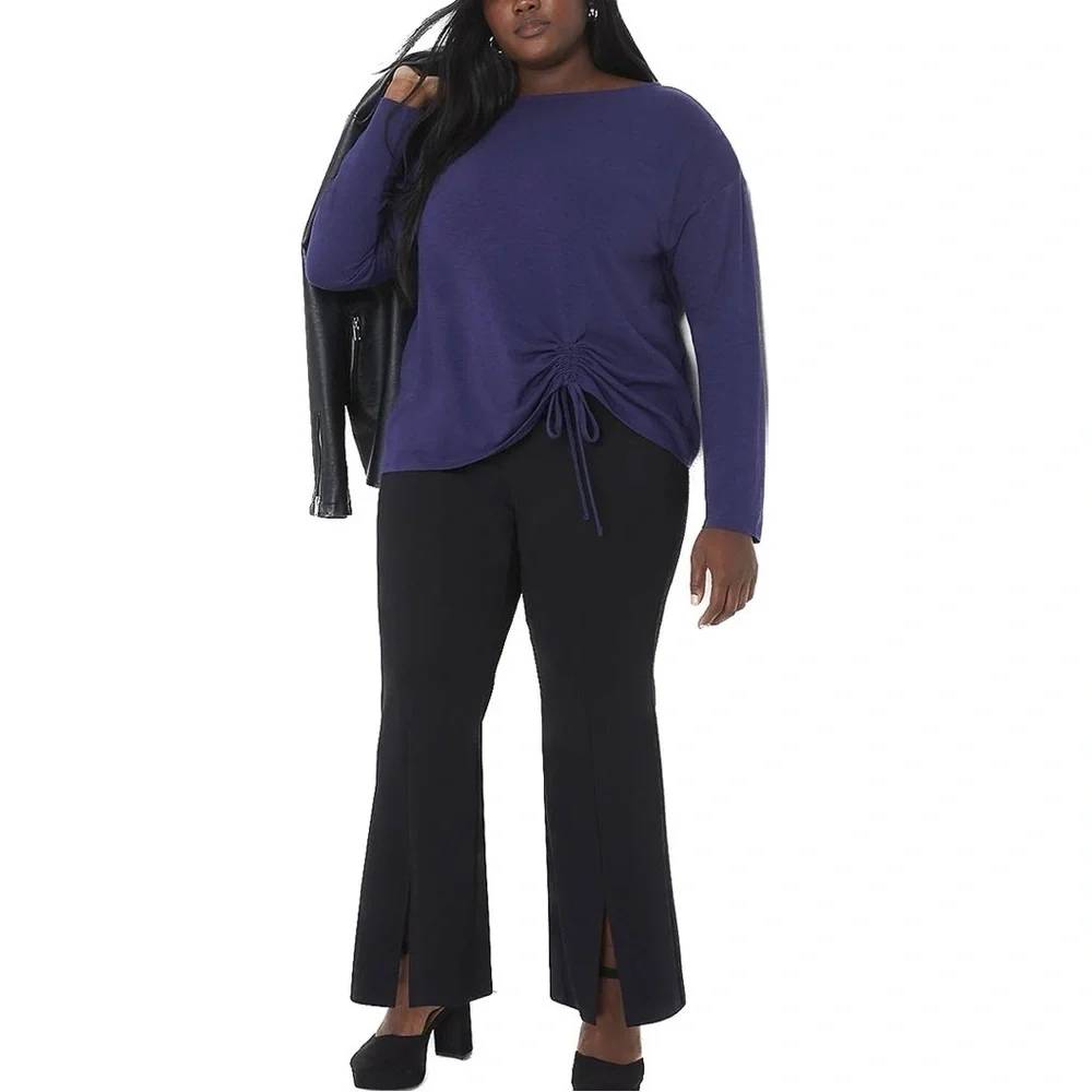 LANE Bryant Sz 34/36 Astral Adjustable Drawcord Long-Sleeve Boatneck Tee K92.9